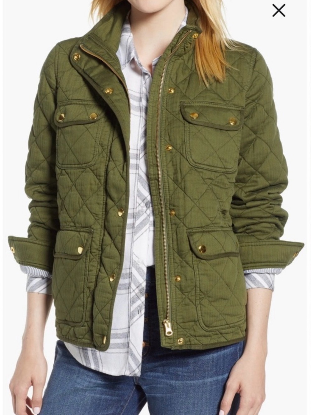 J. Crew Quilted Downtown Field Jacket in Olive Green Size XS